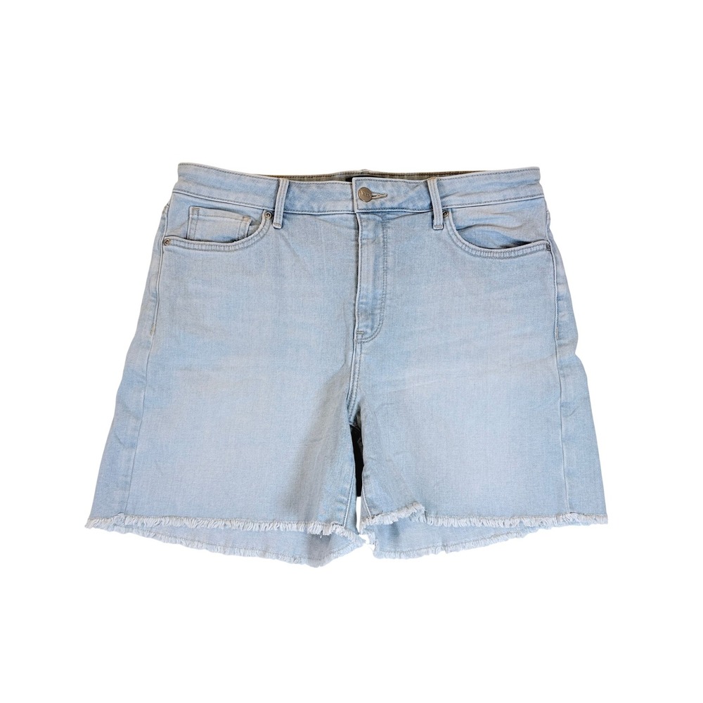 NYDJ Denim Shorts Women 10 Light Wash Raw Hem Lift Tuck